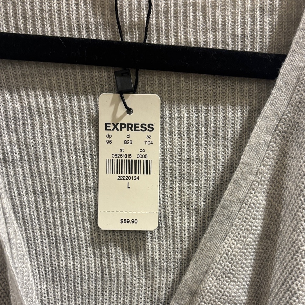 Express Light Gray Ribbed Wrap Sweater - Picture 2 of 2